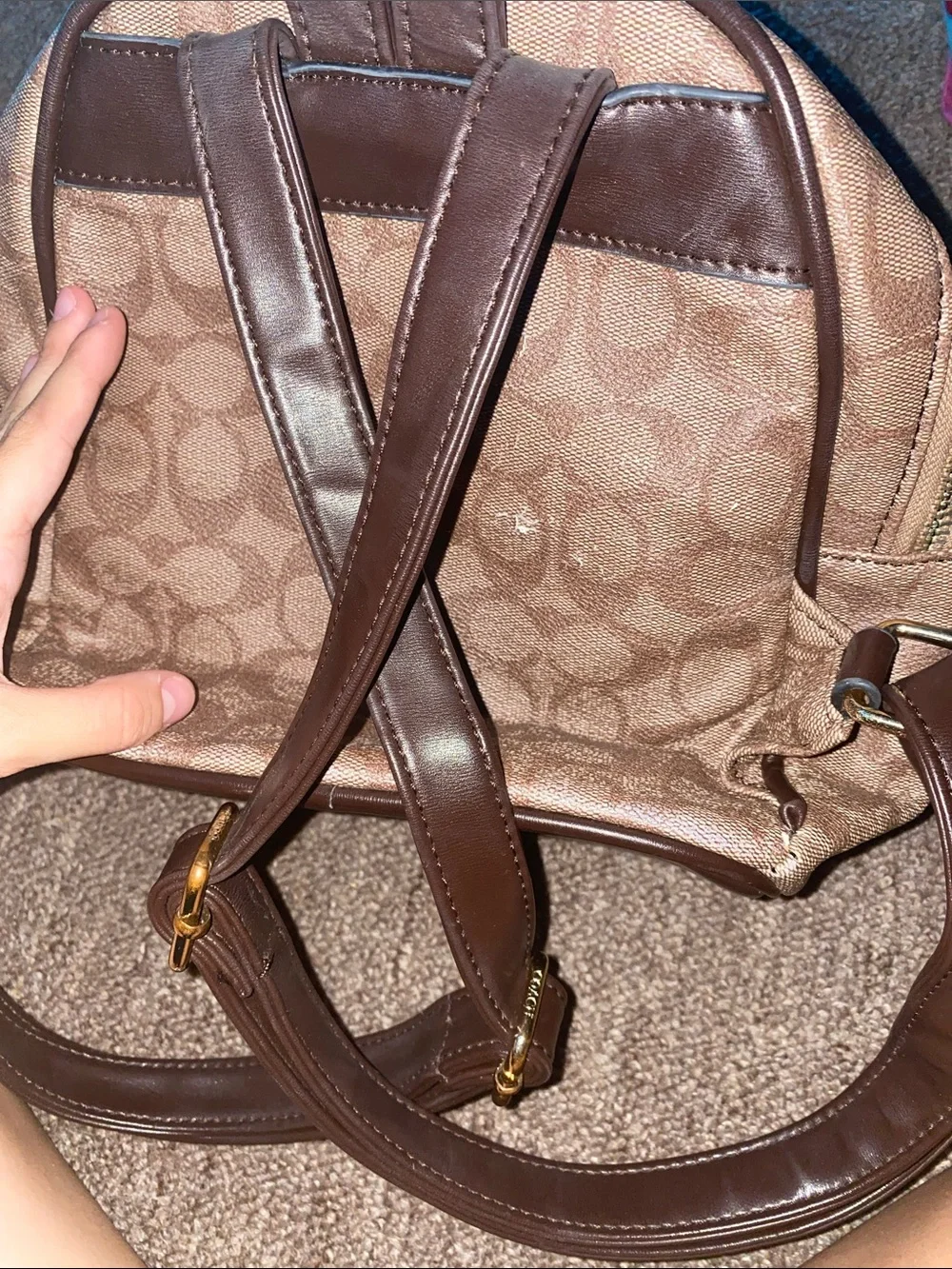 Coach Mini Backpack Signature Canvas with Black Trim and Gold Hardware